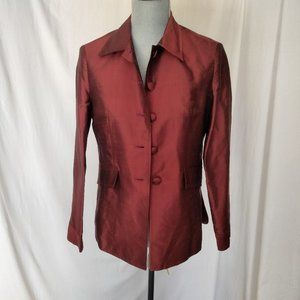 Ann Tjian for Kenar Red blazer Burgundy Silky fitted long blazer with pockets  4